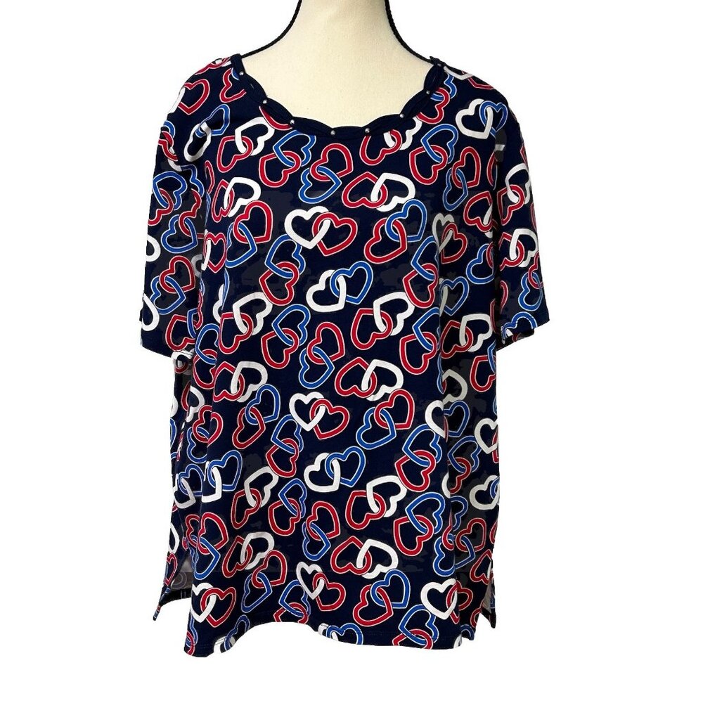 Alfred Dunner Women’s Plus Top Size 1X Soft Patriotic Bling Stretch B50